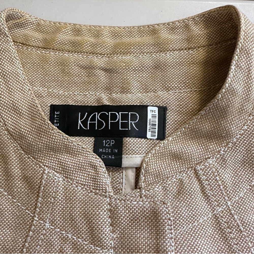 Kasper Petite Linen Blend 3/4 Sleeve Jacket Sz 12P Woven Hook Closure * READ - Picture 7 of 13